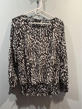 Womens Alfani Long Sleeves Blouse Size Medium Black/White